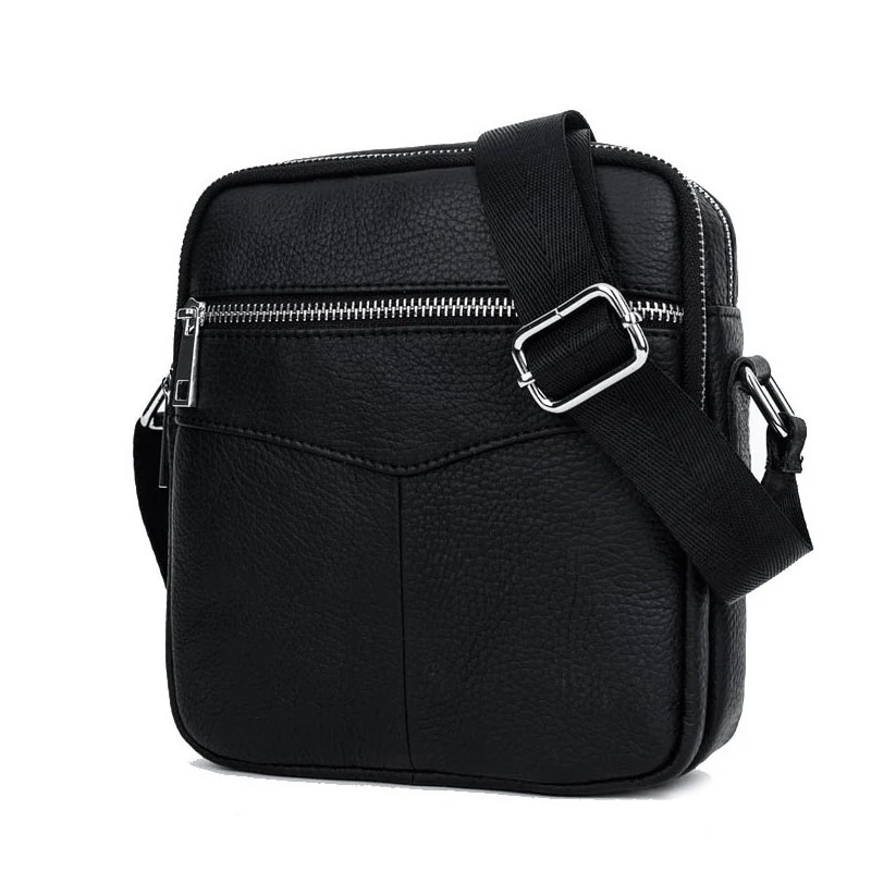 BULLCAPTAIN Fashion Genuine Leather Shoulder Bag Men Causal Crossbody Bags Small Brand Double Zipper Male Messenger Bags