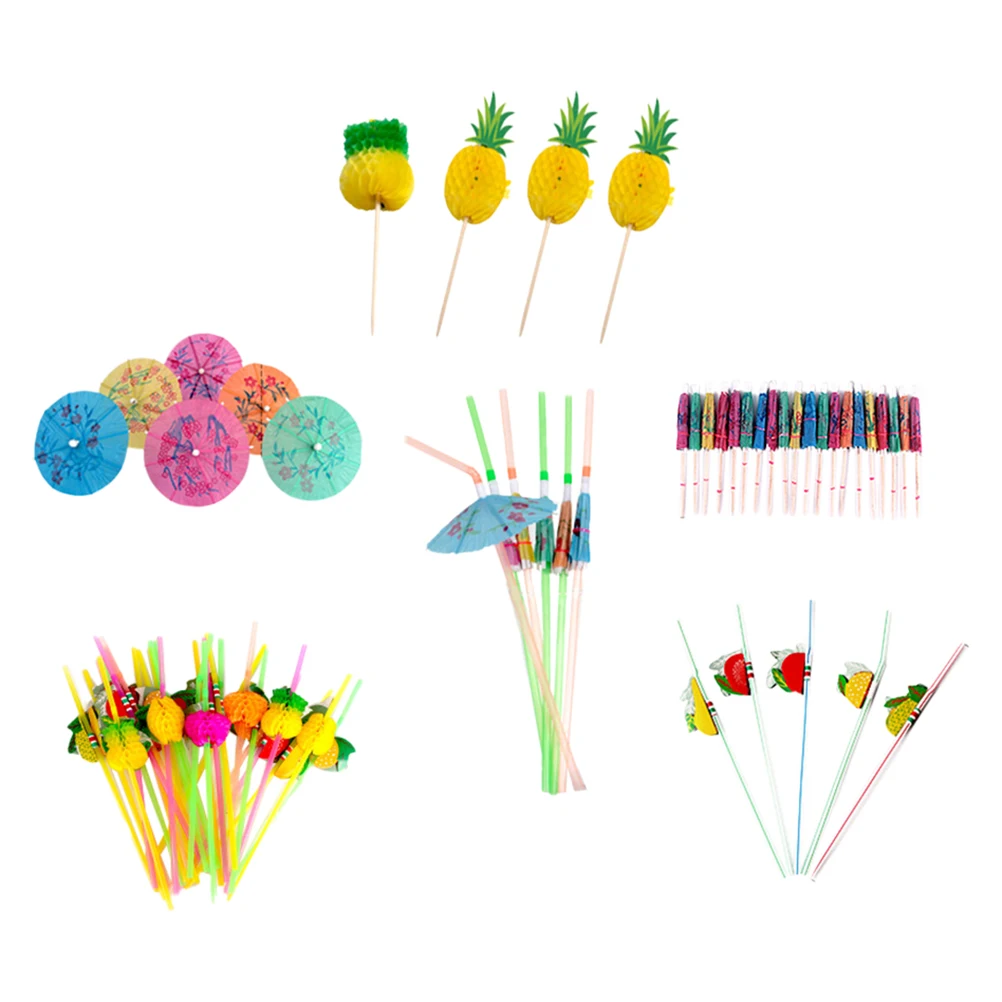 

300pcs Paper Umbrella Picks Fruit Picks Straws Party Decoration Cake Toppers Drink Favors Dessert Supplies Hawaiian