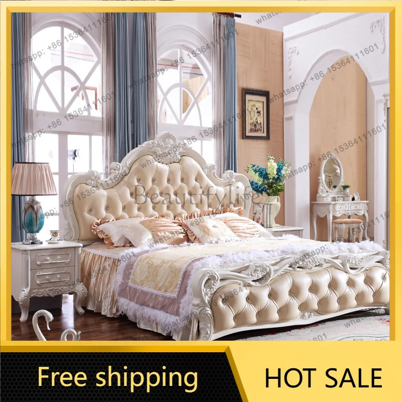 XX.Girls European Bed Leather Sleeping Princess Platform Double Bed Bedroom King Size Letto Matrimoniale Lounge Suite Furniture