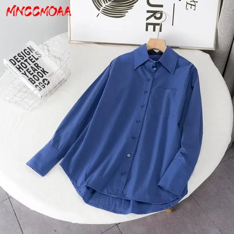 MNCCMOAA 2024 High Quality Spring Summer Women Fashion Vintage Green Shirt Female Casual Loose Long Sleeve Pocket Blouse Tops