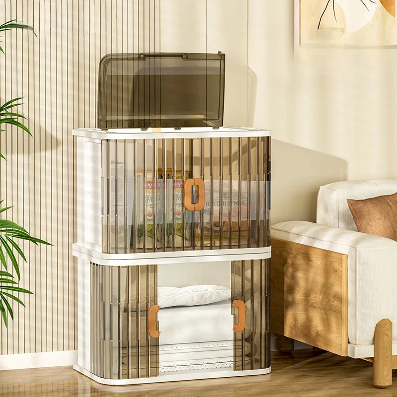 

Installation-Free Lockable Storage Box, Transparent Foldable Wardrobe, Household Children's Organizer, Dustproof Cupboard