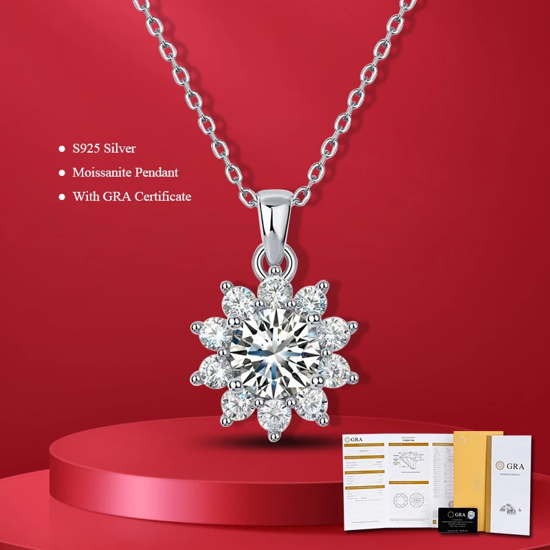 

GRA Moissanite Diamond Necklace For Women 925 Sterling Silver Sunflower Lady's Diamond Chain Elegant Wedding Fine Jewelry
