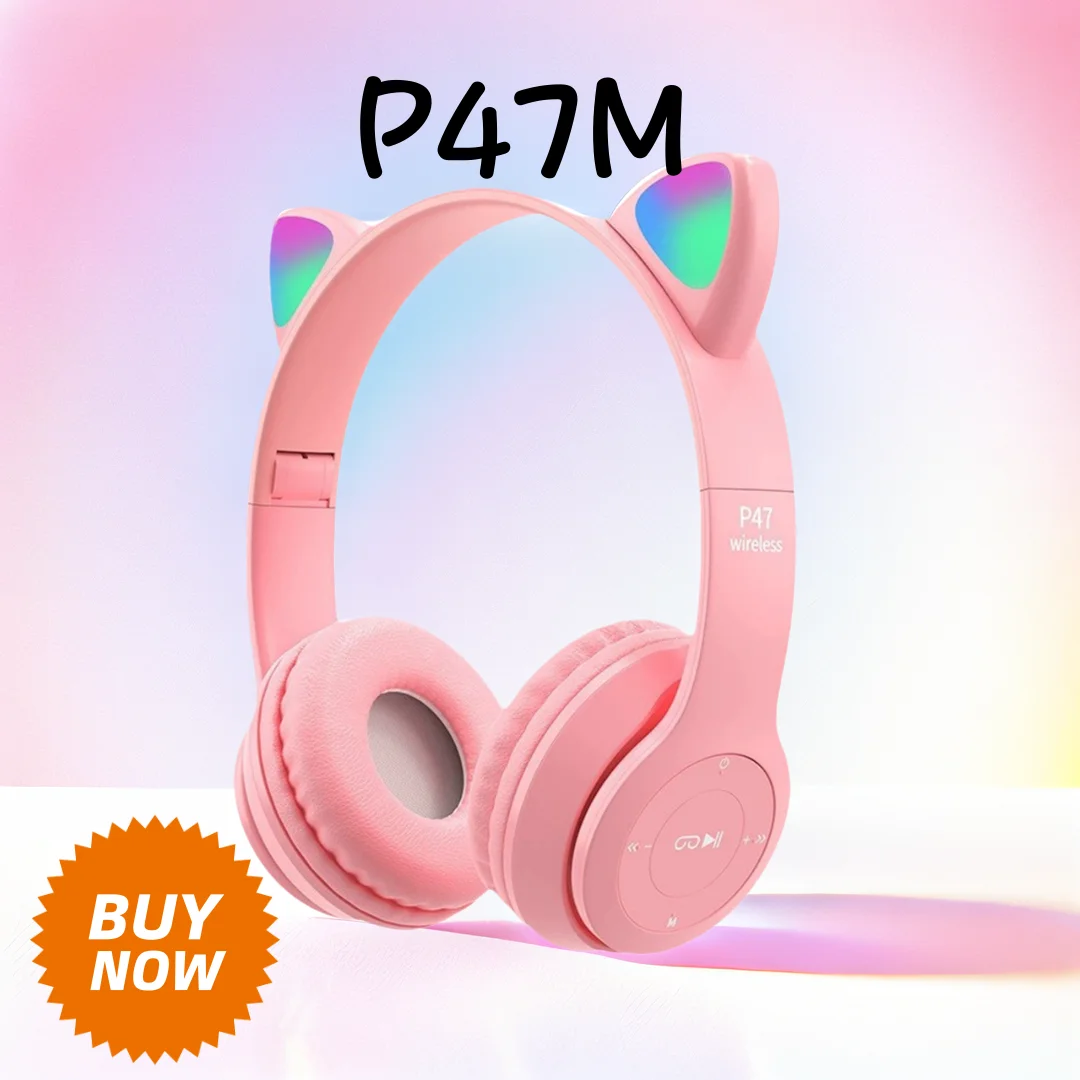 P47 Bluetooth Headphone Cat Ears Earphone With Mic Wireless Headset LED Gift Children And Girlfriend For Sport And Study