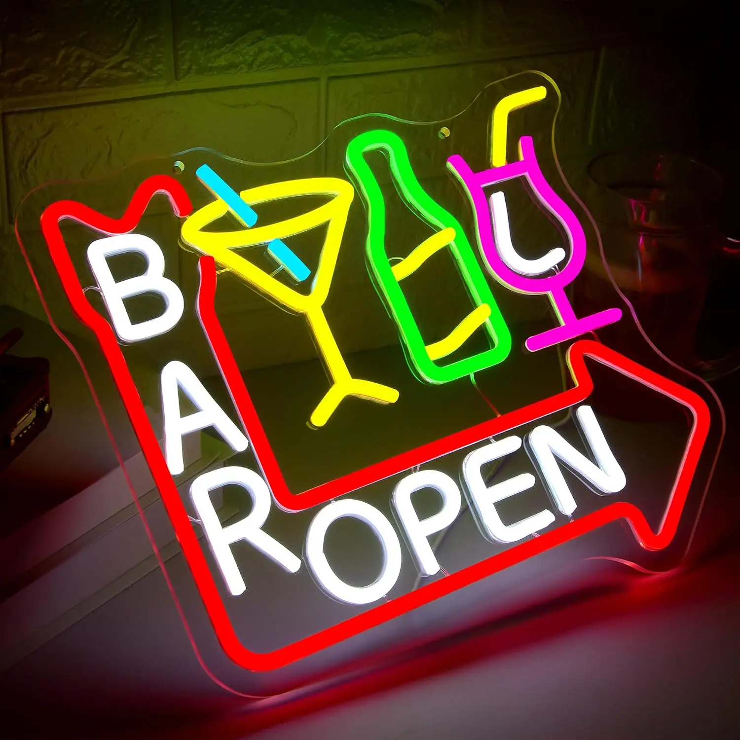 

Bar Open Neon Sign with Arrow USB Dimmable Beer Cocktail Neon Light Wall Decor for Beer Cocktail Store Pub Christmas Party Man C