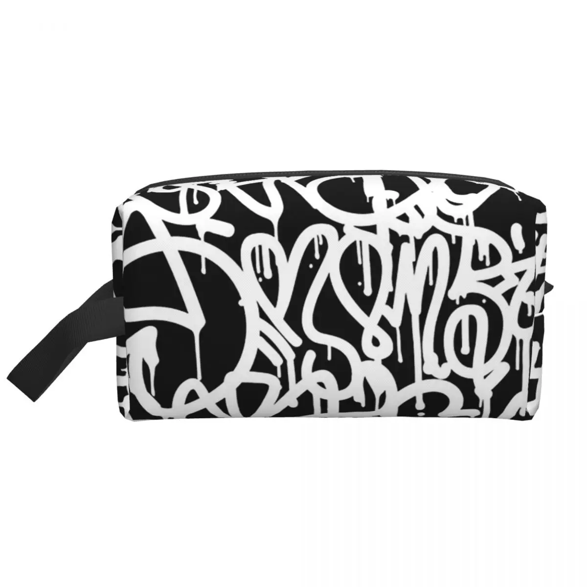 أبيض وأسود الكتابة على الجدران المرأة حقيبة مستحضرات التجميل السفر ماكياج المنظم الحقيبة أدوات الزينة تخزين Dopp عدة صندوق مقلمة