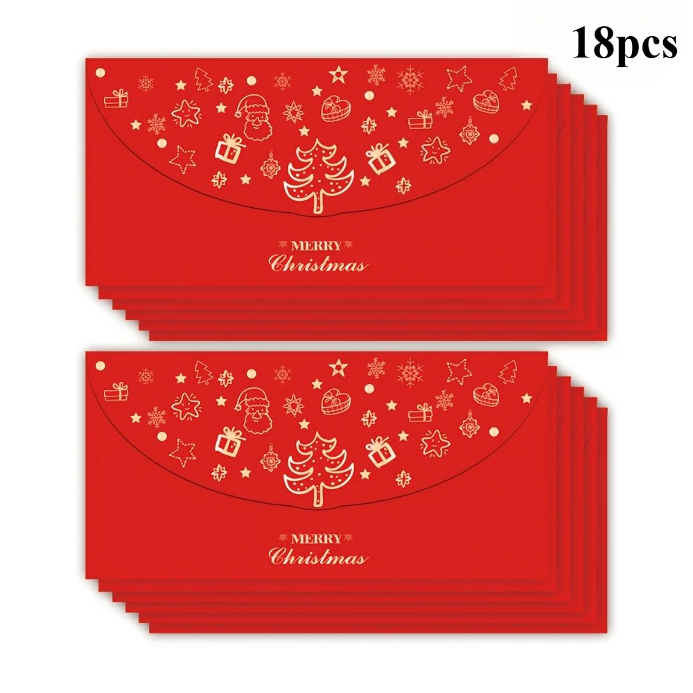 8/18Pcs Christmas Gift Envelopes, Gold Foil Money Cash Envelopes for Holiday New Year Party, Red Packet for Lunar New Year, Gift