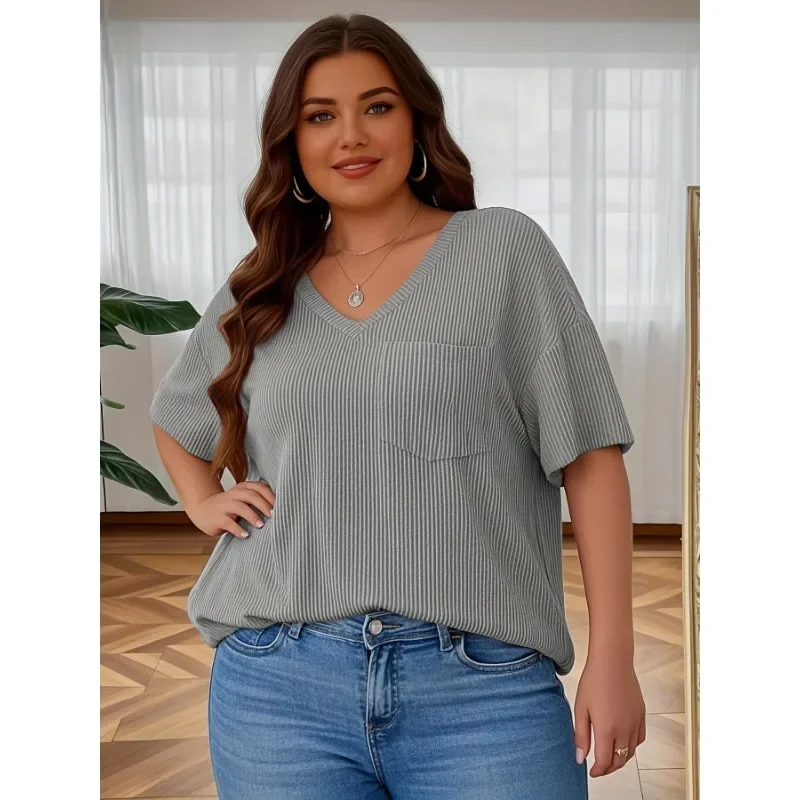 Grande taille nouvelles femmes décontracté à manches longues coton t-shirts femmes à manches courtes côtes col en V t-shirt été léger à manches longues haut