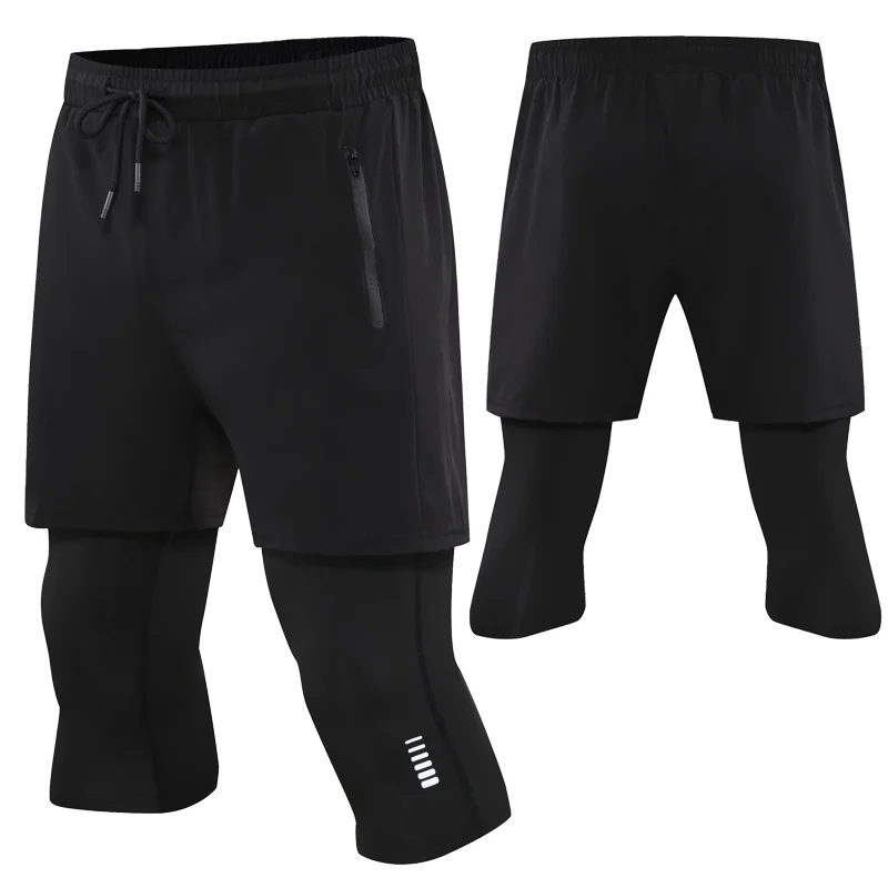 Men Tight Sport 2 In 1 Cropped Pants 2024 Summer Elastic Quick-dry Compression Workout Training Exercise Running Sports Shorts image 2
