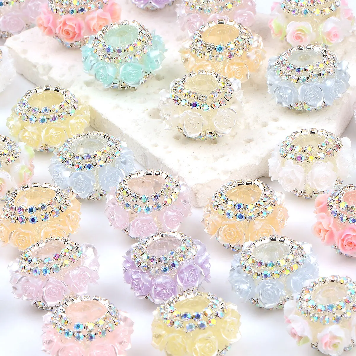 3pcs 2cm Random Color Mix Rose Flower Colorful Acrylic Beads High Quality For DIY Pen Earrings Keychain Pen Accessories