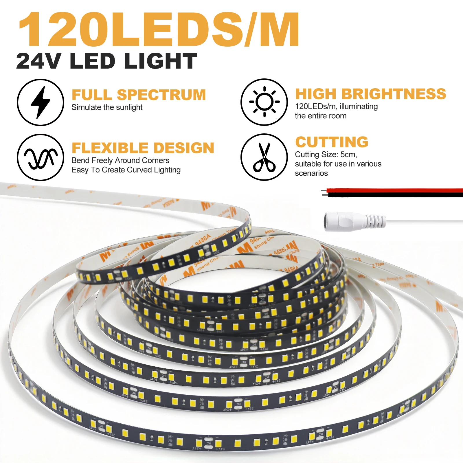 5M 10M/Roll High Brightness SMD 2835 LED Strip Light DC24V 3000K 4000K 6000K Flexible Diode Tape High CRI RA85 120LEDs LED Light