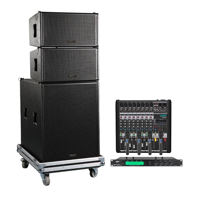 

Complete Professional Portable Powered Line Array Speaker With Mic Mixer Audio Sound System