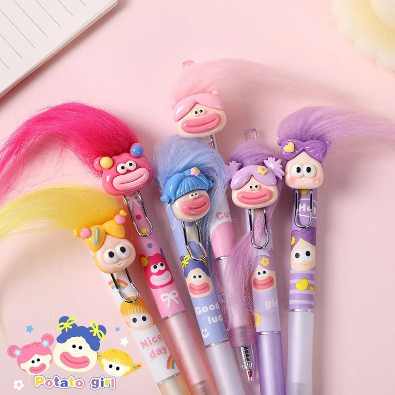 Kawaii Fried Hair Gravity Gel Pen Creative Sticky Hair Signature Pen Funny Ugly Baby Student Stationery Gift