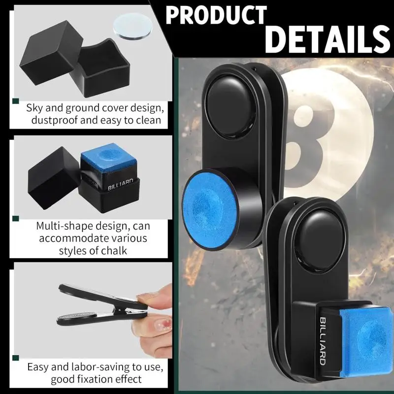 

Pool Cue Magnetic Chalk Holder Leak Proof Billiard Chalk Case Clip Silent Design Handy Case for Home or Club Billiards Session