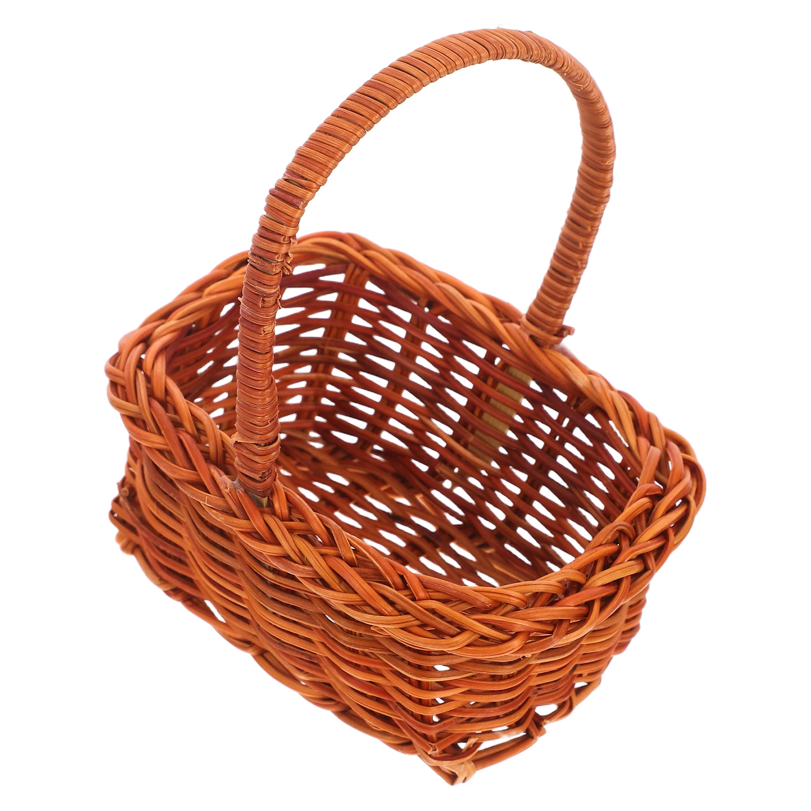 

Mini Wicker Basket Mini Shopping Harvest Flower Rattan Handle Tiny Picnic Storage Lightweight Decor DIY Miniature