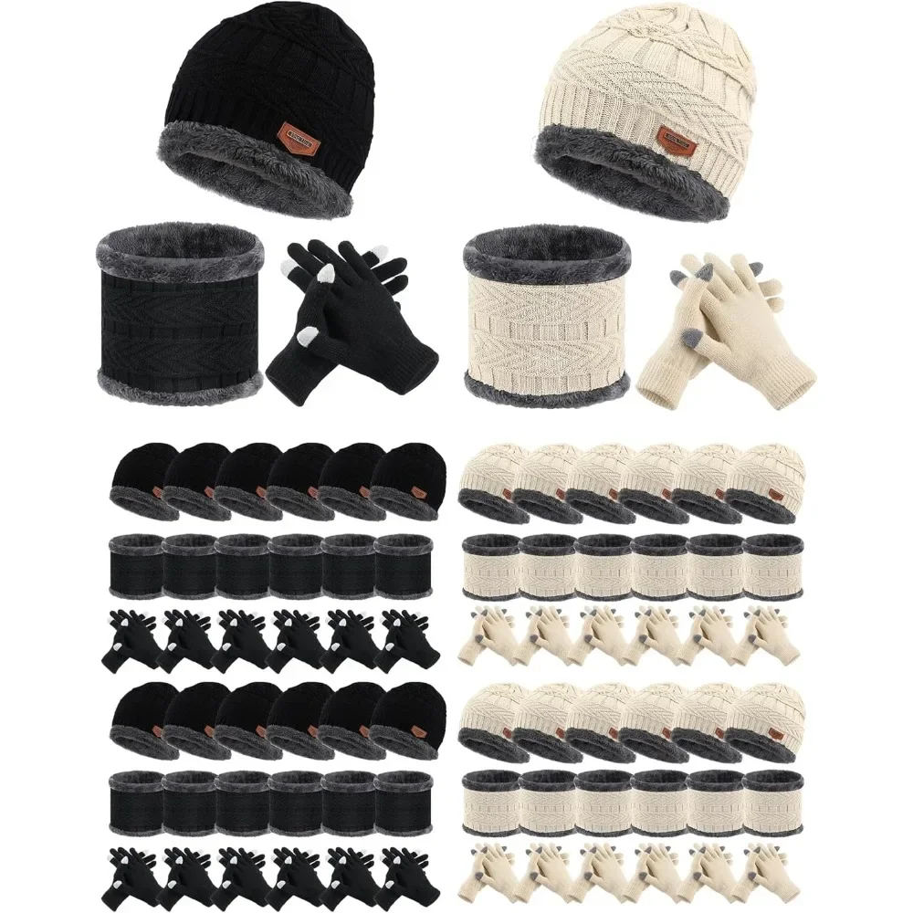 36 Pcs Winter Beanie Hat Scarf Gloves Set - Bulk Operation for Women & Men | Fleece Lined Knit Hats for Christmas