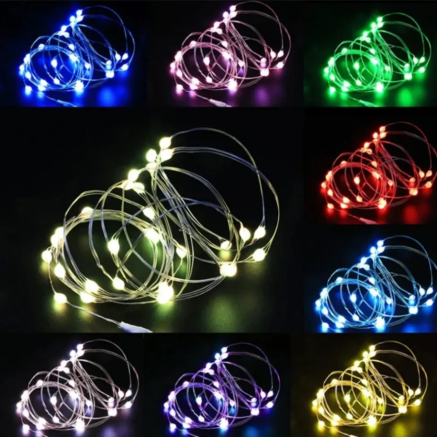 Guirnalda de luces LED con USB, luces de hadas impermeables de alambre plateado de cobre para decoración de fiestas, bodas y Navidad, 6/10 piezas