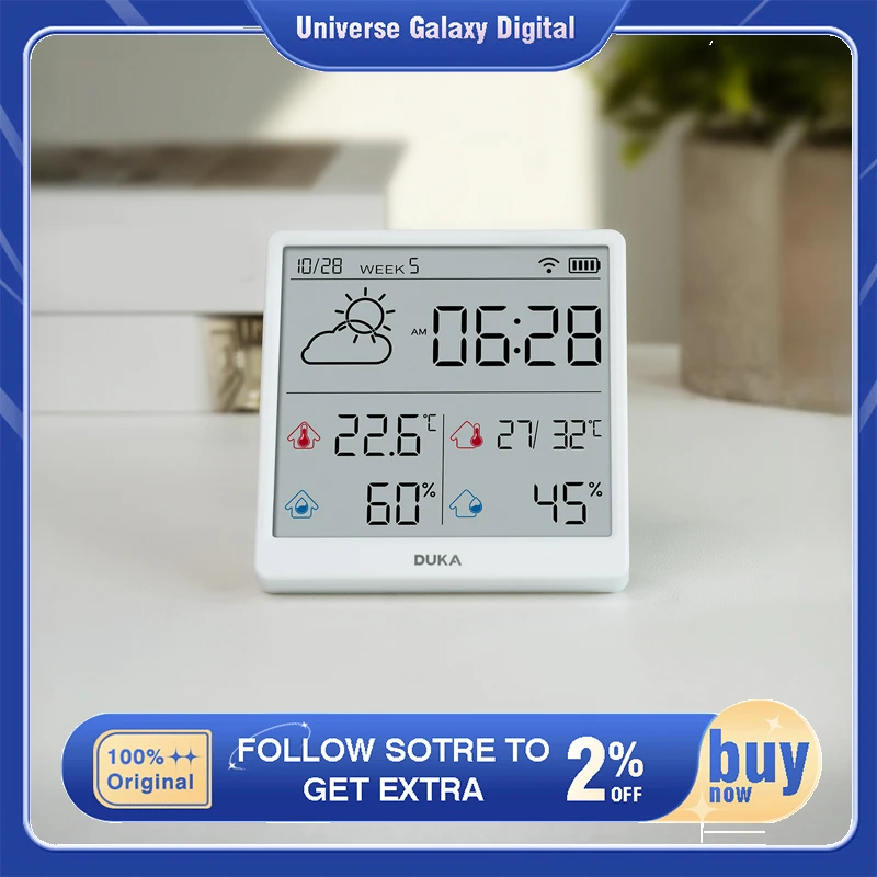 DUKA TH3 Temperature Humidity Meter Wireless Smart Home Weather Sensor Indoor and Outdoor Hygrometer Thermometer Weather Station