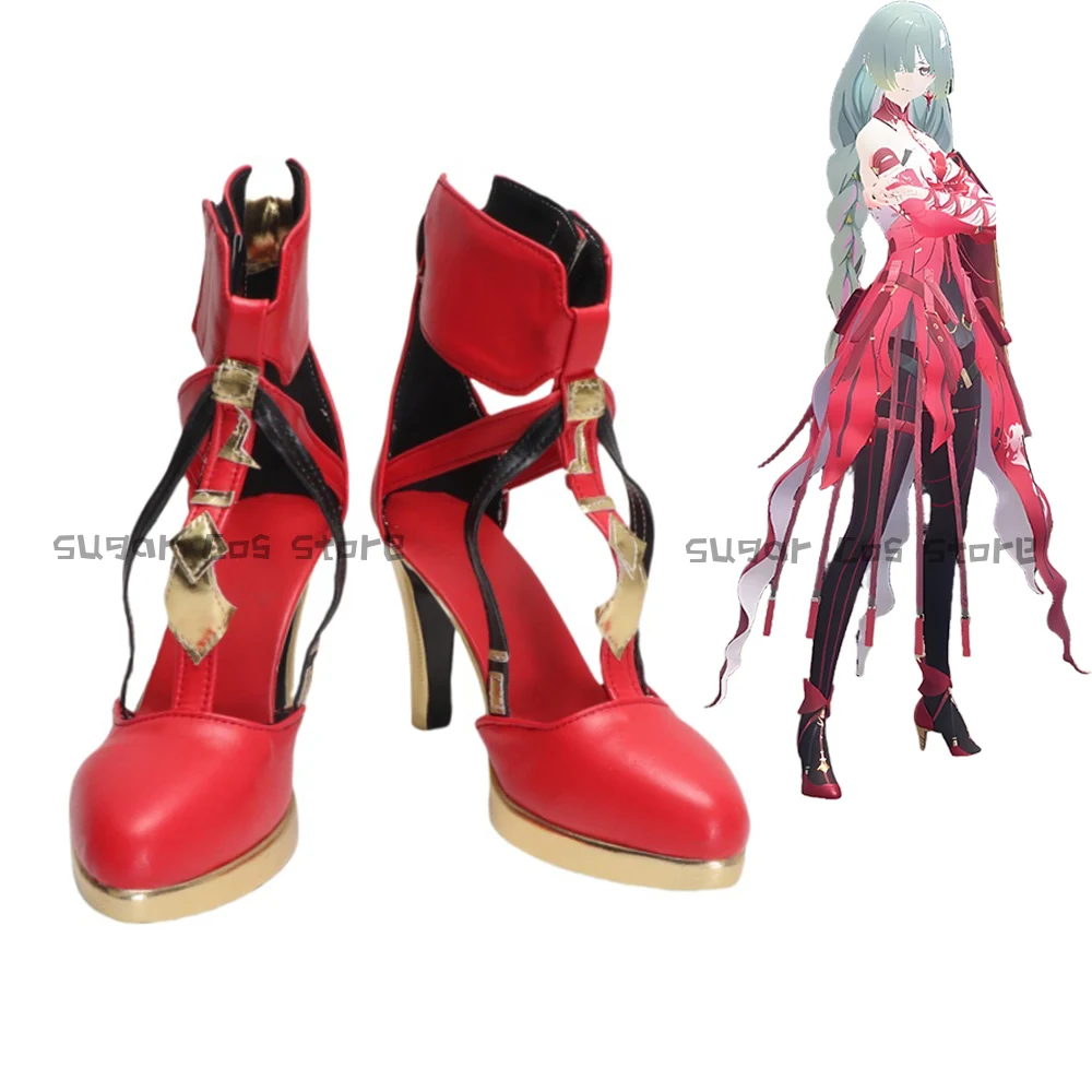 Game Wuthering Waves Phrolova Cosplay Shoes Boots Red PU Leather High Shoes Halloween Roleplay Party Accessories For Women Girls