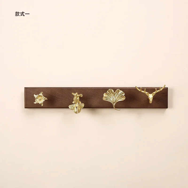 

4-hook Brass Hook Wooden Hook Wall Hanging Decorative Hooks Wall Hooks Home Shelf Key Holder Organizer Coat Hanger Storage Rack