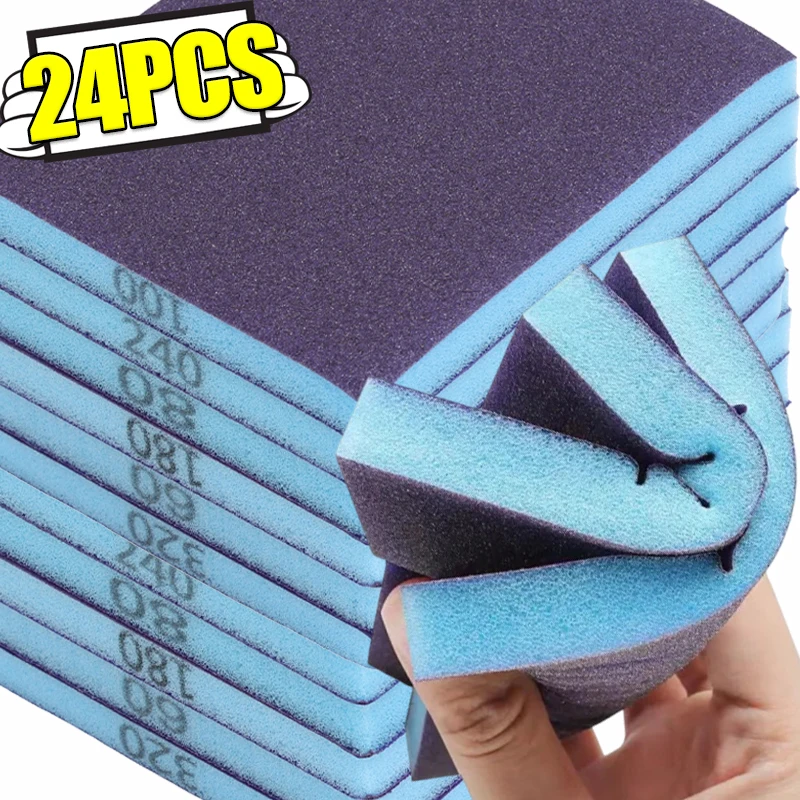 

24/6x Sanding Sponge Polishing Sponge Block Abrasive Hand Sander Sponge Sandpaper Metal Wood Glass Wet Dry Sanding Pads Abrasive