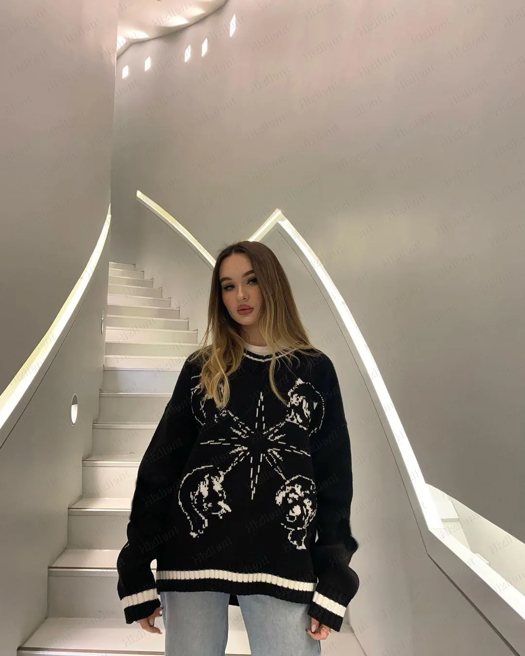 

Oversized Knitted Sweaters Hip Hop Funny Letters Printed Jumpers Harajuku Casual Loose O-Neck Pullover Unisex Streetwear
