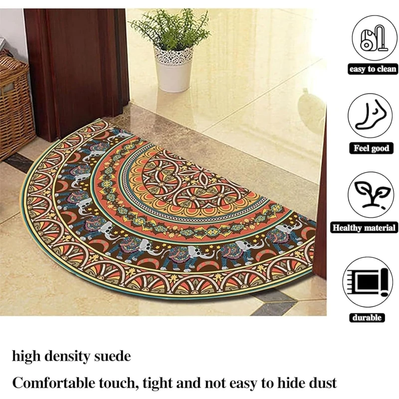 Vintage Half Round Door Mat with Locked Edge Durable Decor Floor Indoor Entry & Bathroom Mat for Home Entryway Decor 60/80/90cm