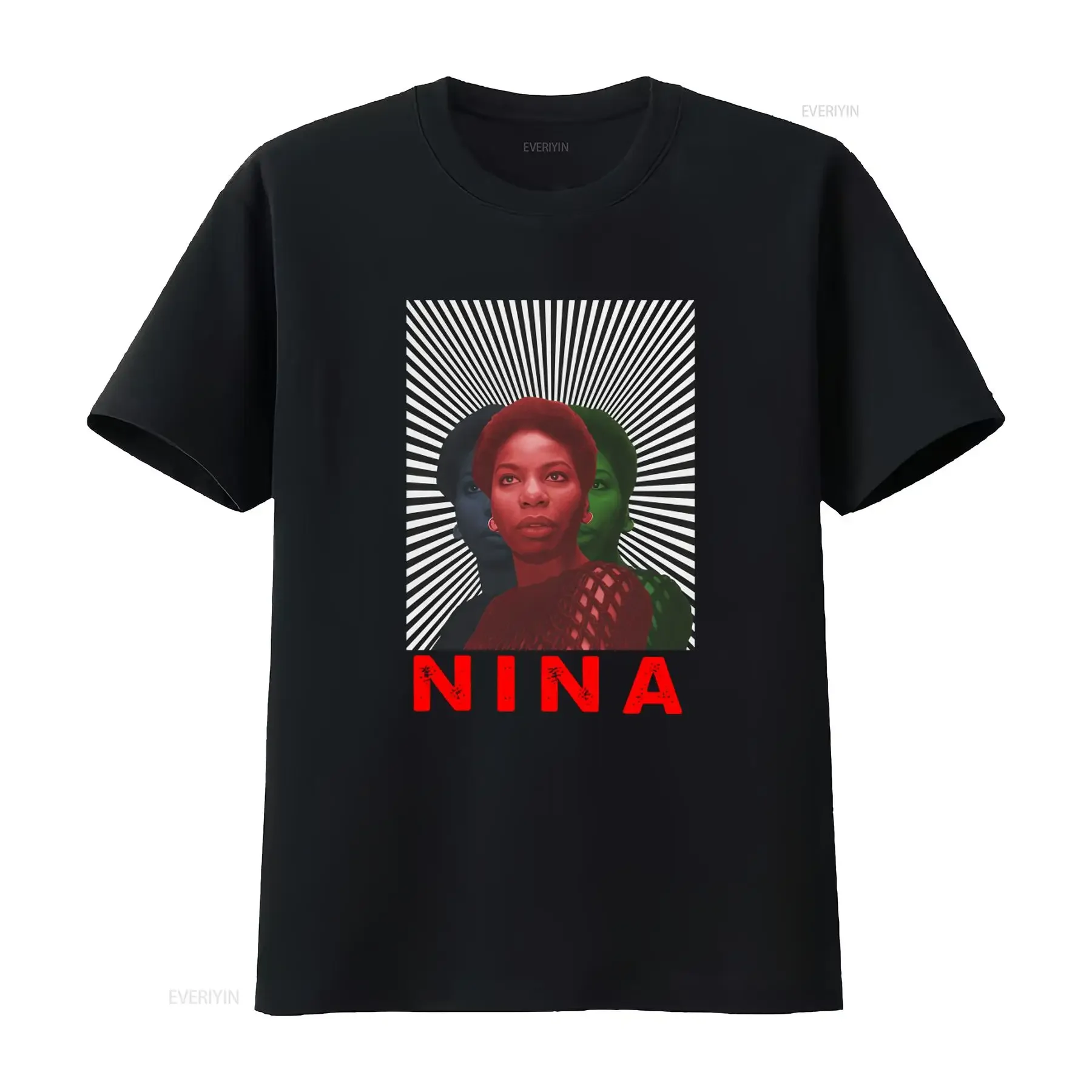 Camiseta roja, negra y verde de Nina Simone, tributo vintage lavado al estilo vintage, con diseño de la icona musical, cantante, pianista y compositora de soul.