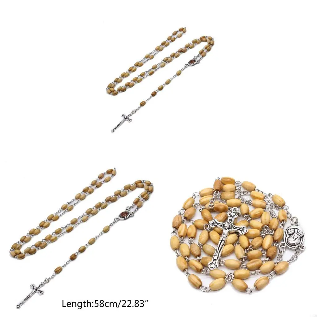 62KD Fashion Handmade Round Bead Catholic Rosary for Cross Religious Beads Men Necklace Charm Gift