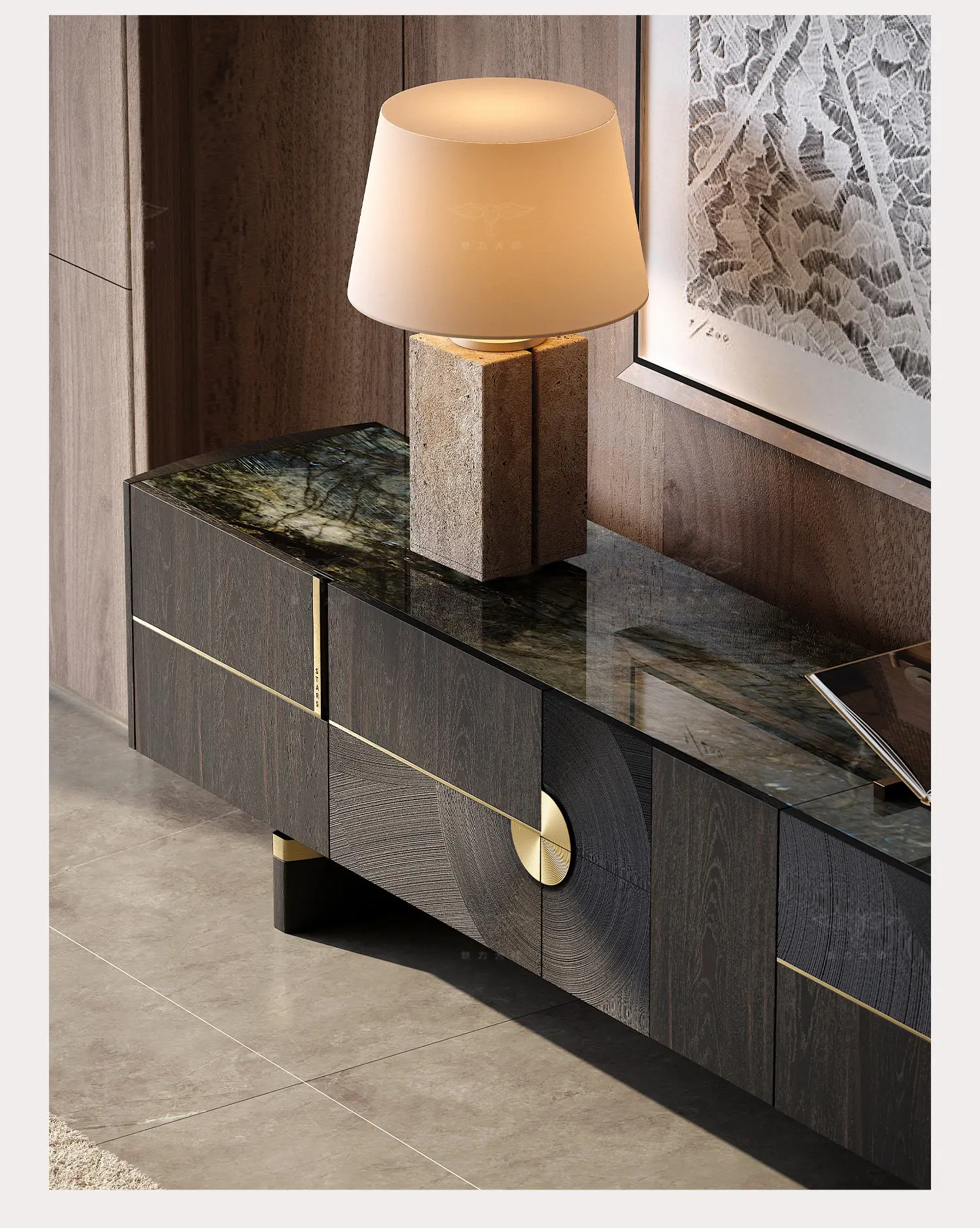 TV cabinet light luxury high-end villa luxury living room home floor TV cabinet