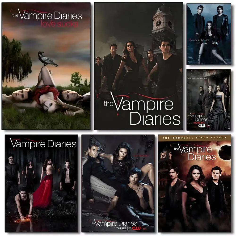 The V-Vampire Diaries Classic Movie Painting Calligraphy Frameless Canvas Wall Art Perfect for Kitchen Bathroom Home Decor