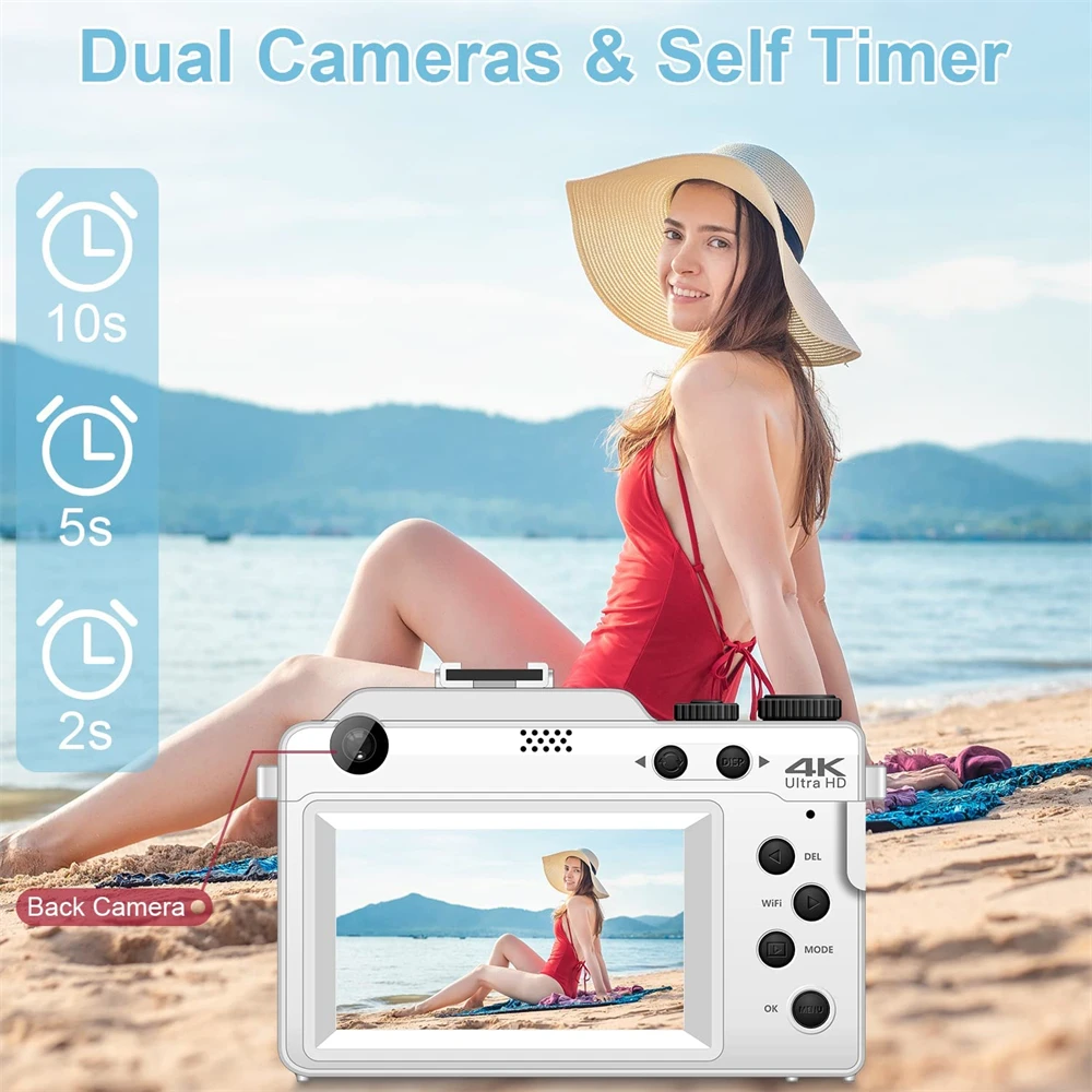 Dual Lens Digital Photo Camera For Selfie 4K Photography Camcorder DIY Frame Beginner Vlog Video Recorder 18X Live Stream Webcam