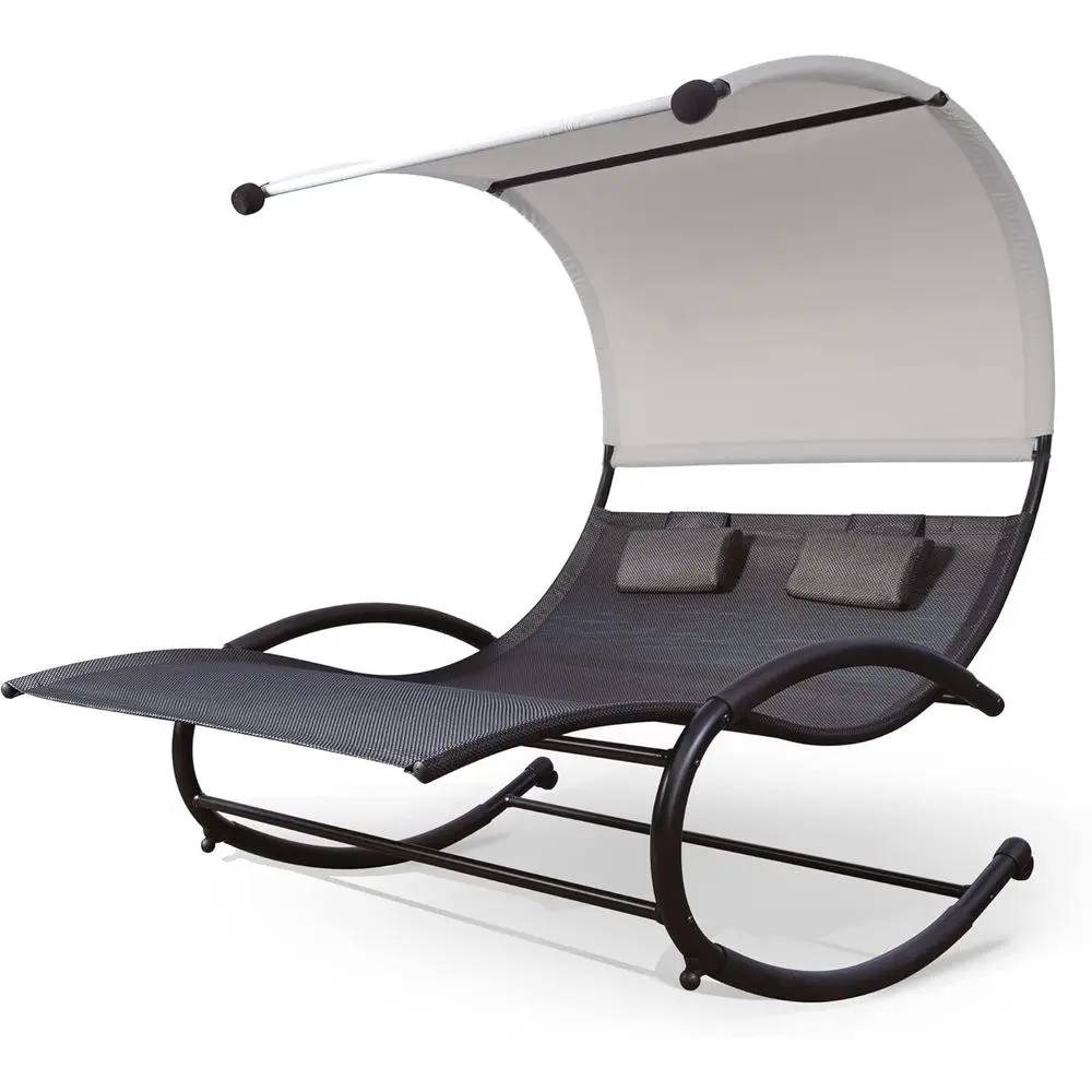 

Уличный двухместный шезлонг с навесом и колесами, садовая мебель, черный
