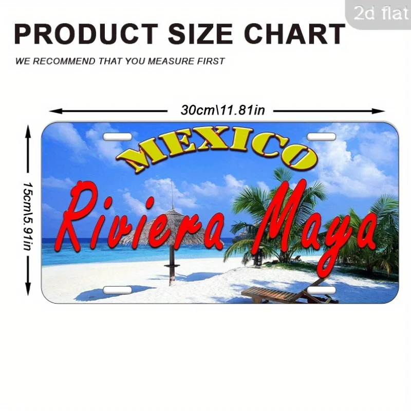 لافتة معدنية مسطحة ثنائية الأبعاد، عتيقة للمكسيك ريفييرا مايا - ملصق شاطئ ساحلي كبير مقاس 6 × 12 بوصة - مياه فيروزية وكنكون