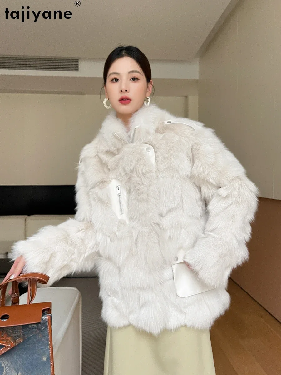 Tajiyane Real Fox Fur Coat Women Fashion Mid-length Natural Fur Jacket Standing Collar Winter Fur Coats Chaquetas Para Mujeres