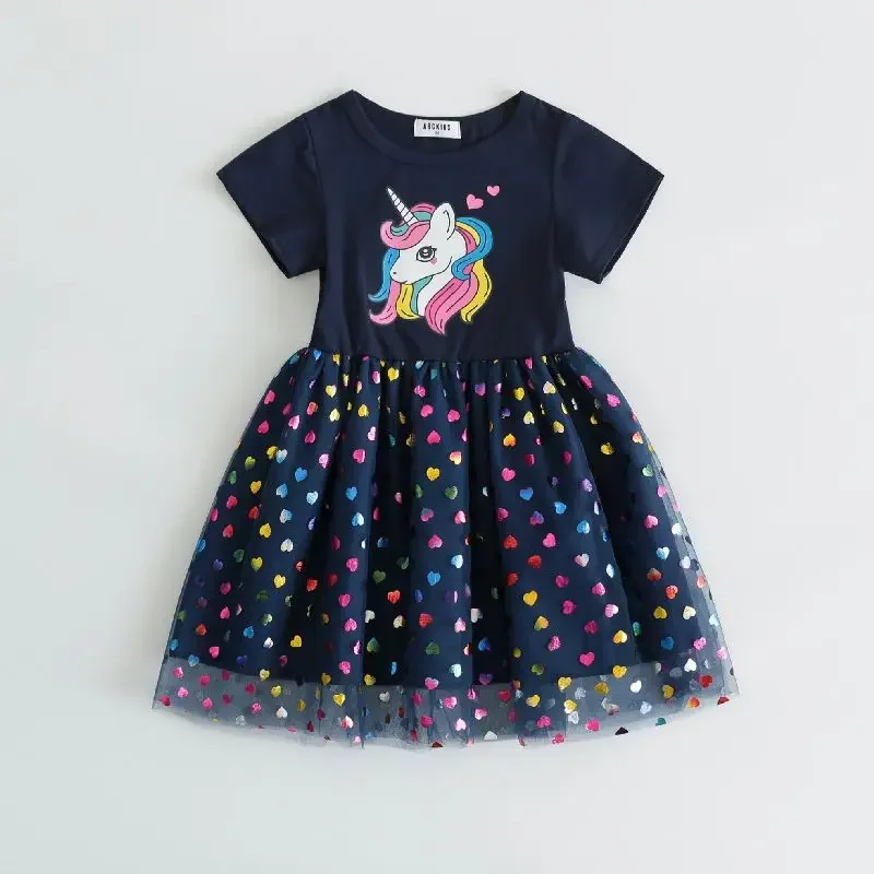 Vestido de verano para niñas pequeñas, tutú de unicornio de dibujos animados, con lentejuelas, de 2 a 8 años, 2024