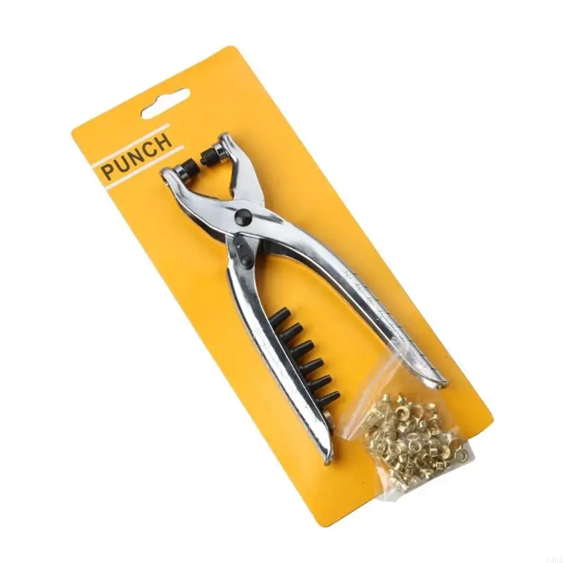 U4LA Nickel-chromium Alloy Grommet Eyelet Plier Eyelet Hole Pliers with 100 Metal Eyelets for Crafts Clothes