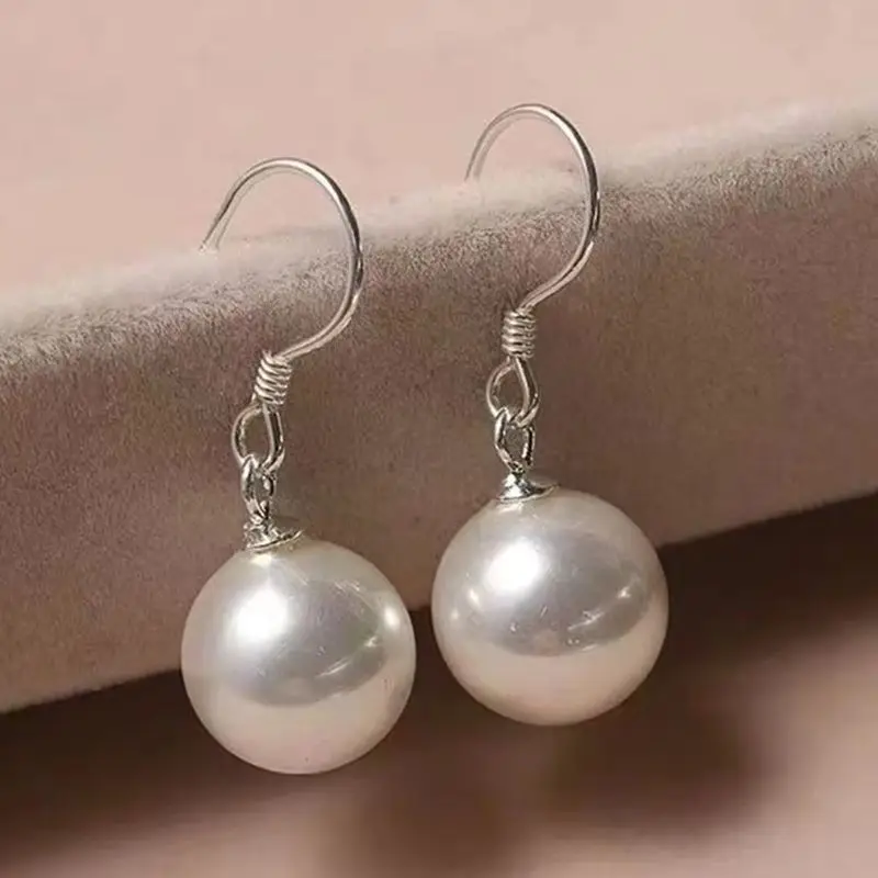 Simple White Round Imitation Pearl Drop Earrings for Women Korean Fashion Silver Color Hook Earrings Daily Wear Elegant Jewelry