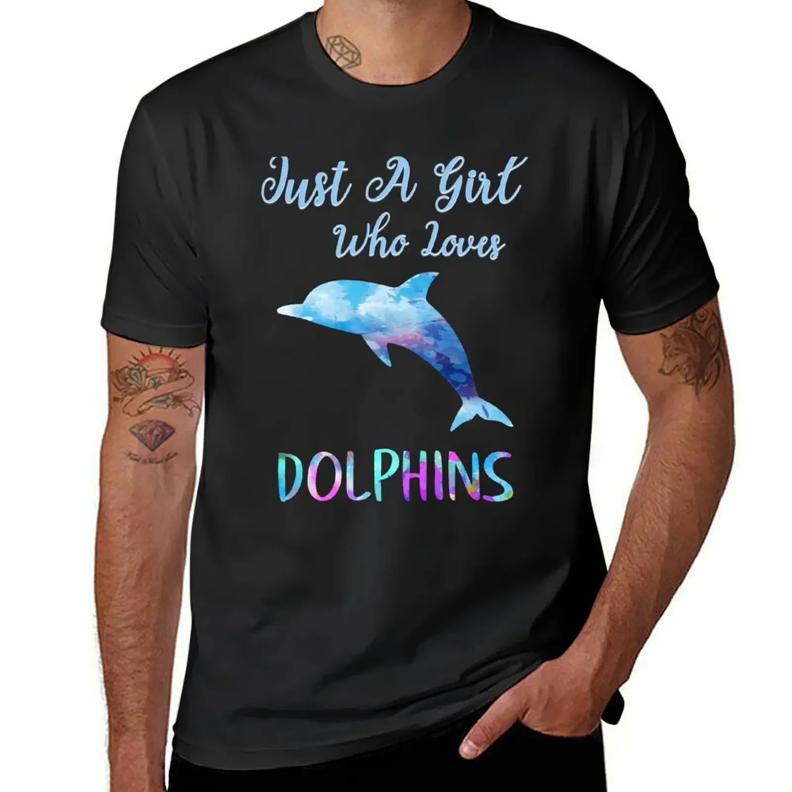 Just A Girl Who Loves Dolphins Rainbow Watercolor Cute Dolphin Design T-Shirt man t shirt mens funny t shirts