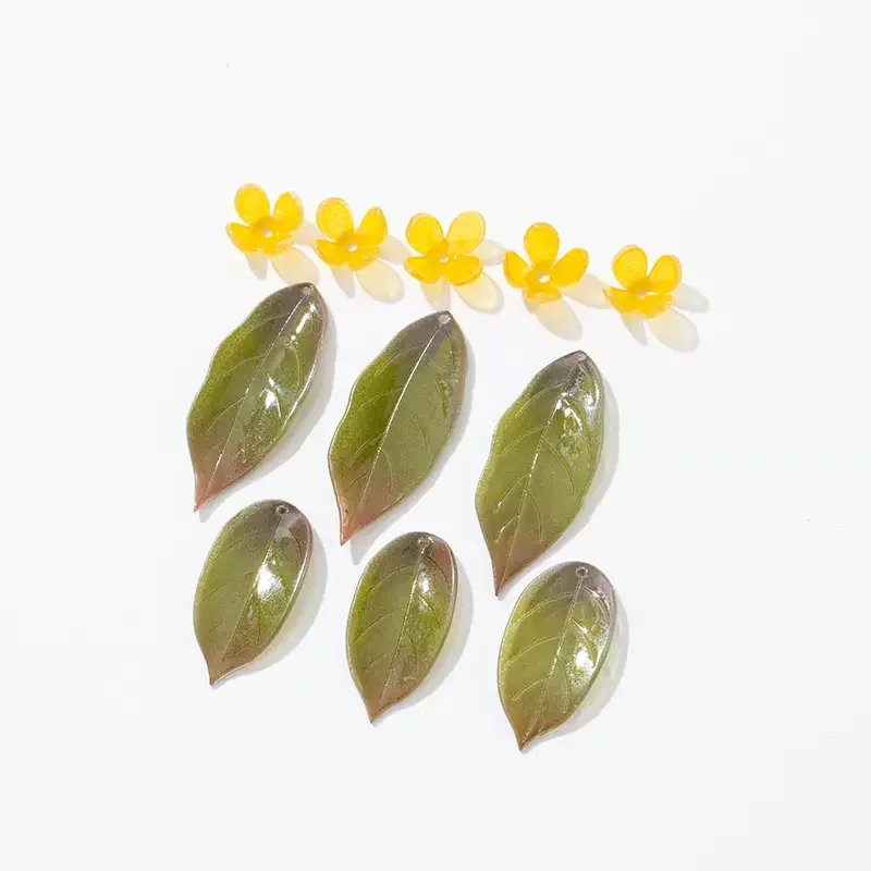 

Free shipping 50pcs/lot color sweet osmanthus leaves foliage shape acrylic handmade beads diy jewelry garment/hair accessory
