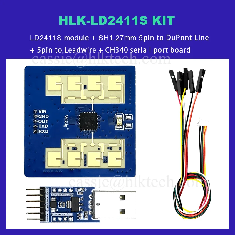 Vendita calda HLK-LD2411S KIT 24G rilevatore di movimento presenza umana modulo sensore Radar a microonde HLK-LD2411S per il controllo della luce