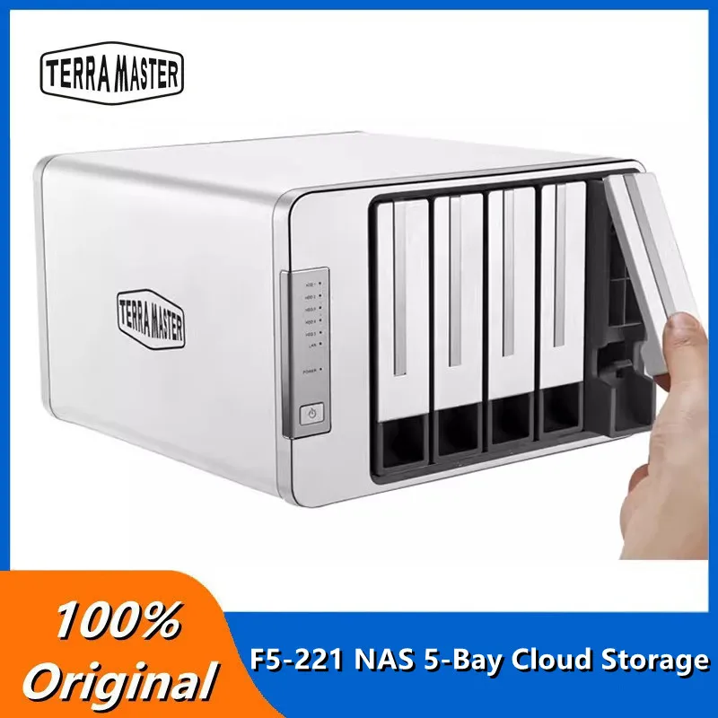 Original TerraMaster F5-221 NAS 5-Bay Cloud Storage 2.0GHz Plex Media Server Network Storage Dual Core 4K Ultra HD (Diskless)