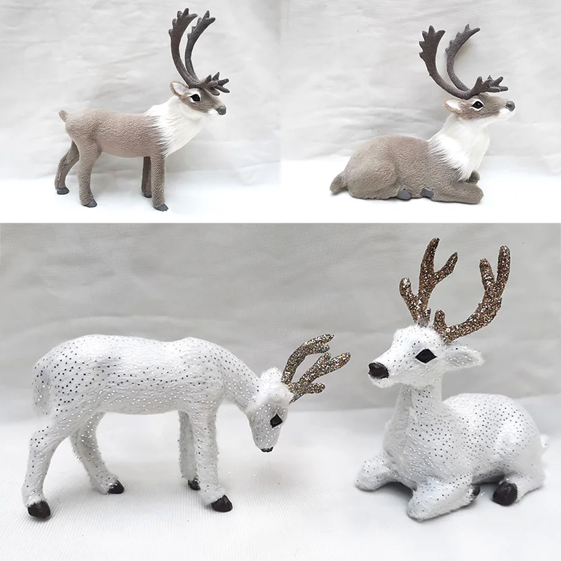 Simulation Small Deer Model Ornament Plastic Sika Deer Miniature Animal Reindeer Figurine Home Garden Table Decoration Kids Gift