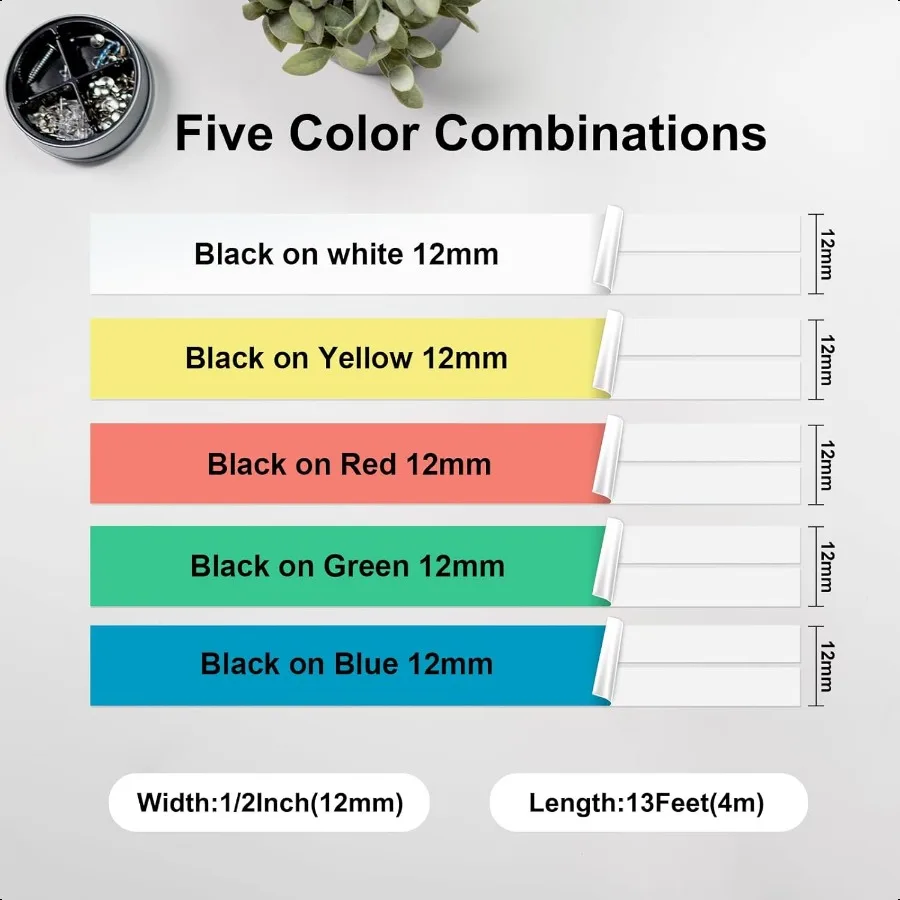 DYMO 레트라태그 호환 테이프 5팩, DYMO 라벨 메이커 리필용 교체품, 91331 91332 91333 91334 91335 컬러 P