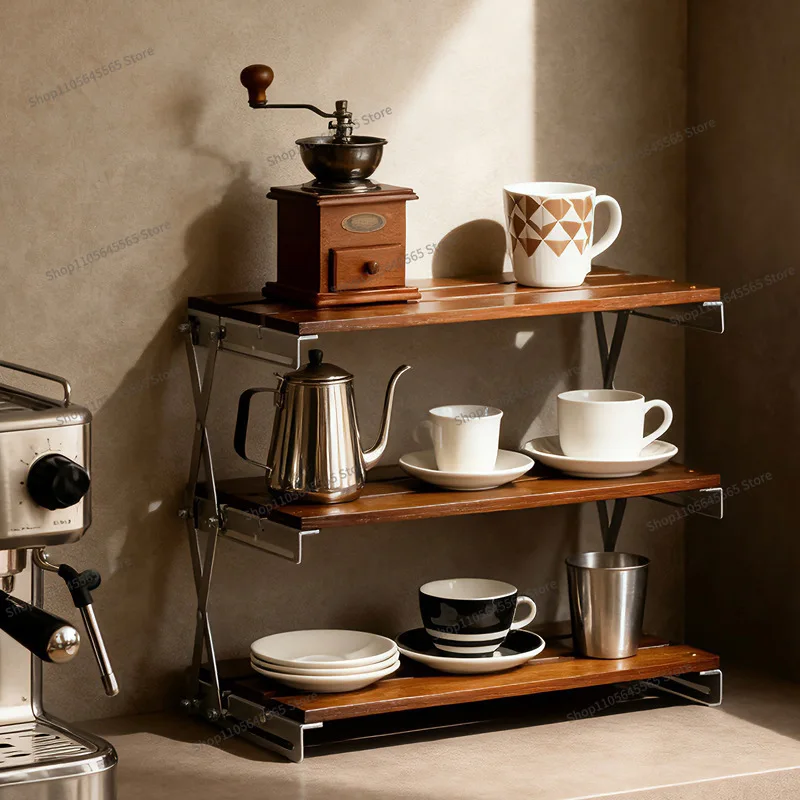 For Desktop Shelf Solid Wood Table with Multi-layer Installation-free Foldable Desktop Coffee Cup Storage Rack