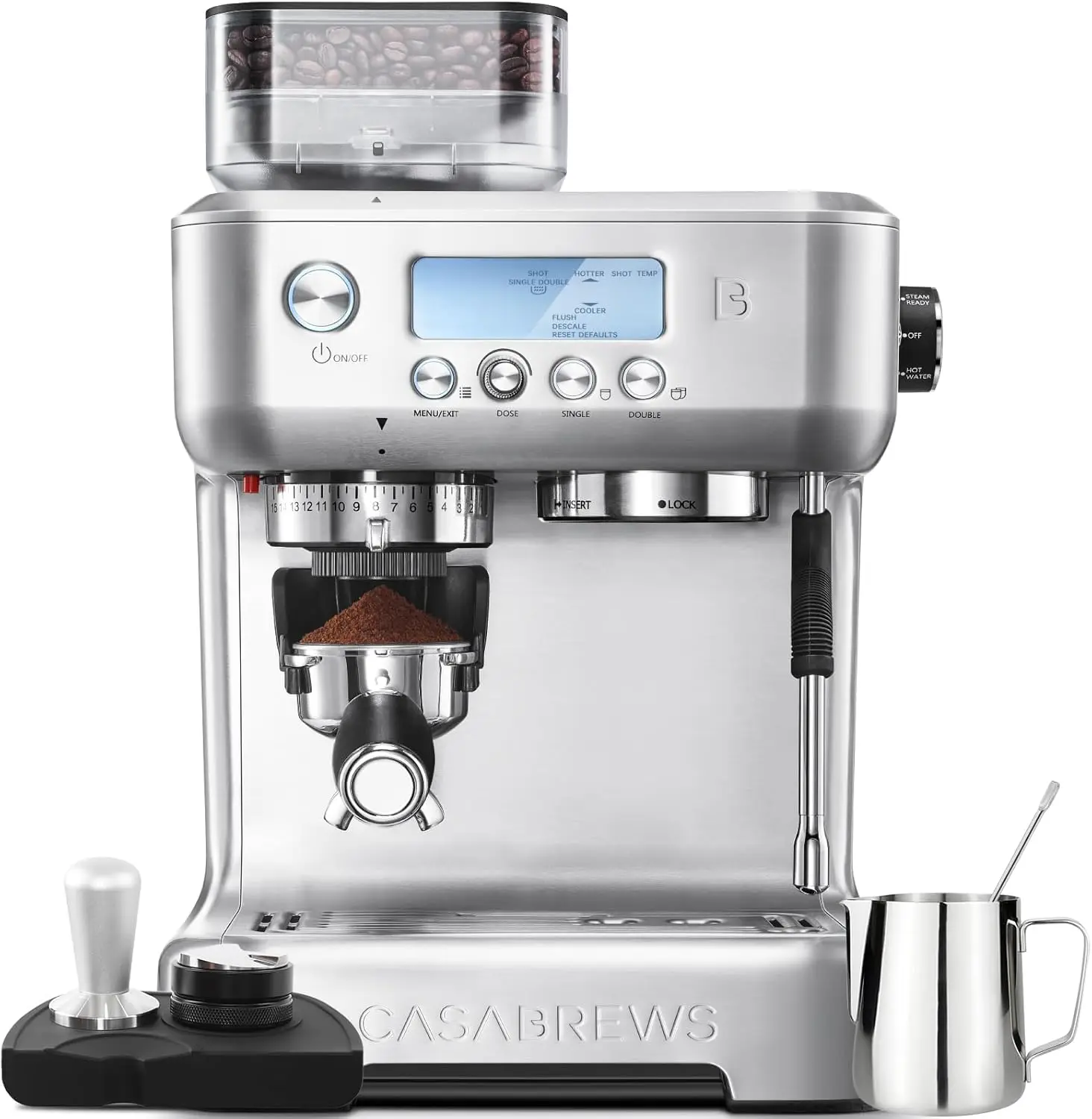 

Professional Espresso Machine with Grinder and Milk Frother, LCD Display for Coffee Enthusiasts