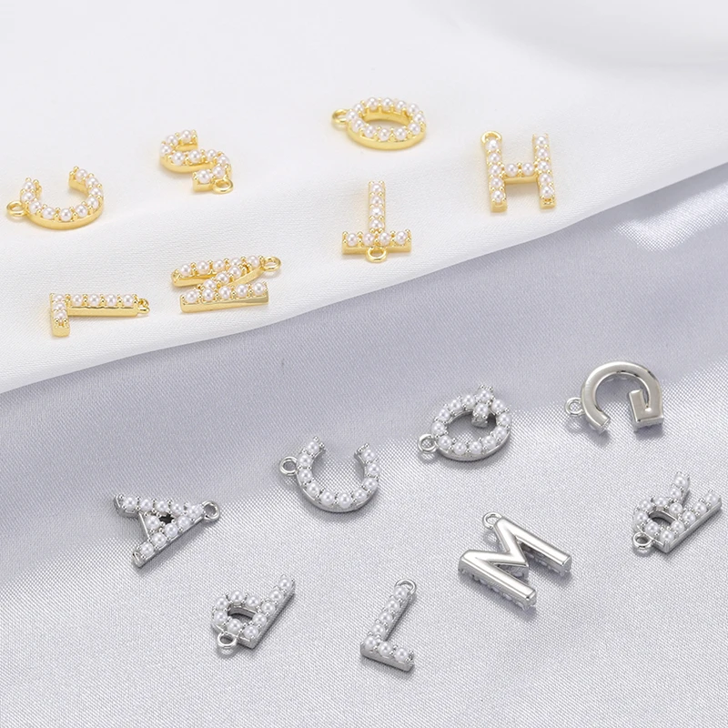 ZHUKOU pearl 26 letters charms for jewelry making A-Z initial letters pendants DIY handmade jewelry materials wholesale VD1296