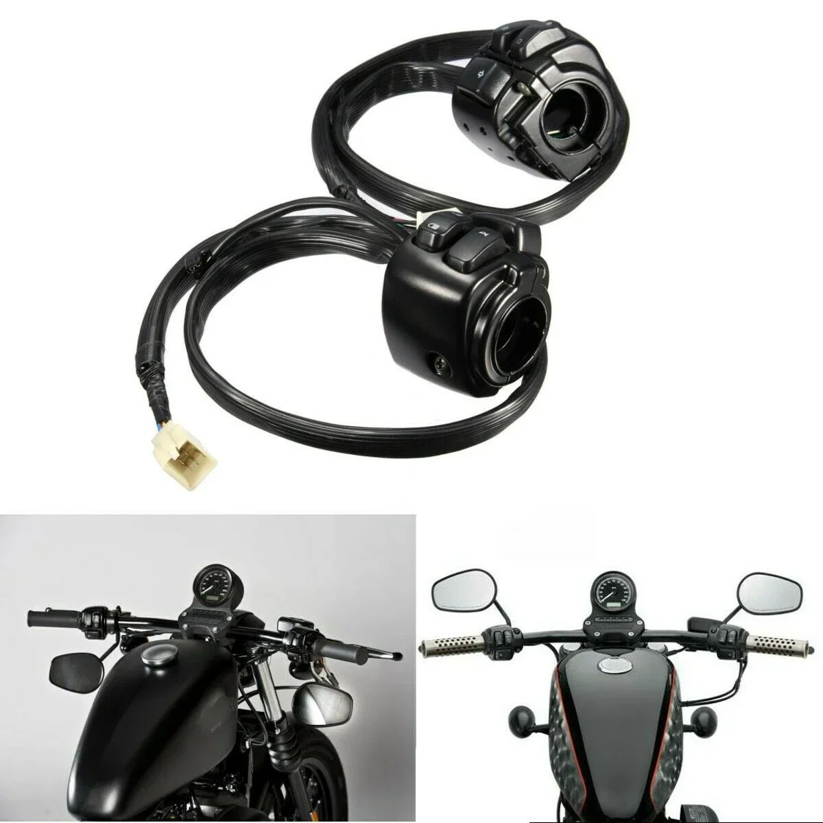 

For XL883/Sportster/Dyna/V-ROD/Softail Motorcycle 1" 25mm Handlebar Control Switch + Wiring Harness Black/Chrome