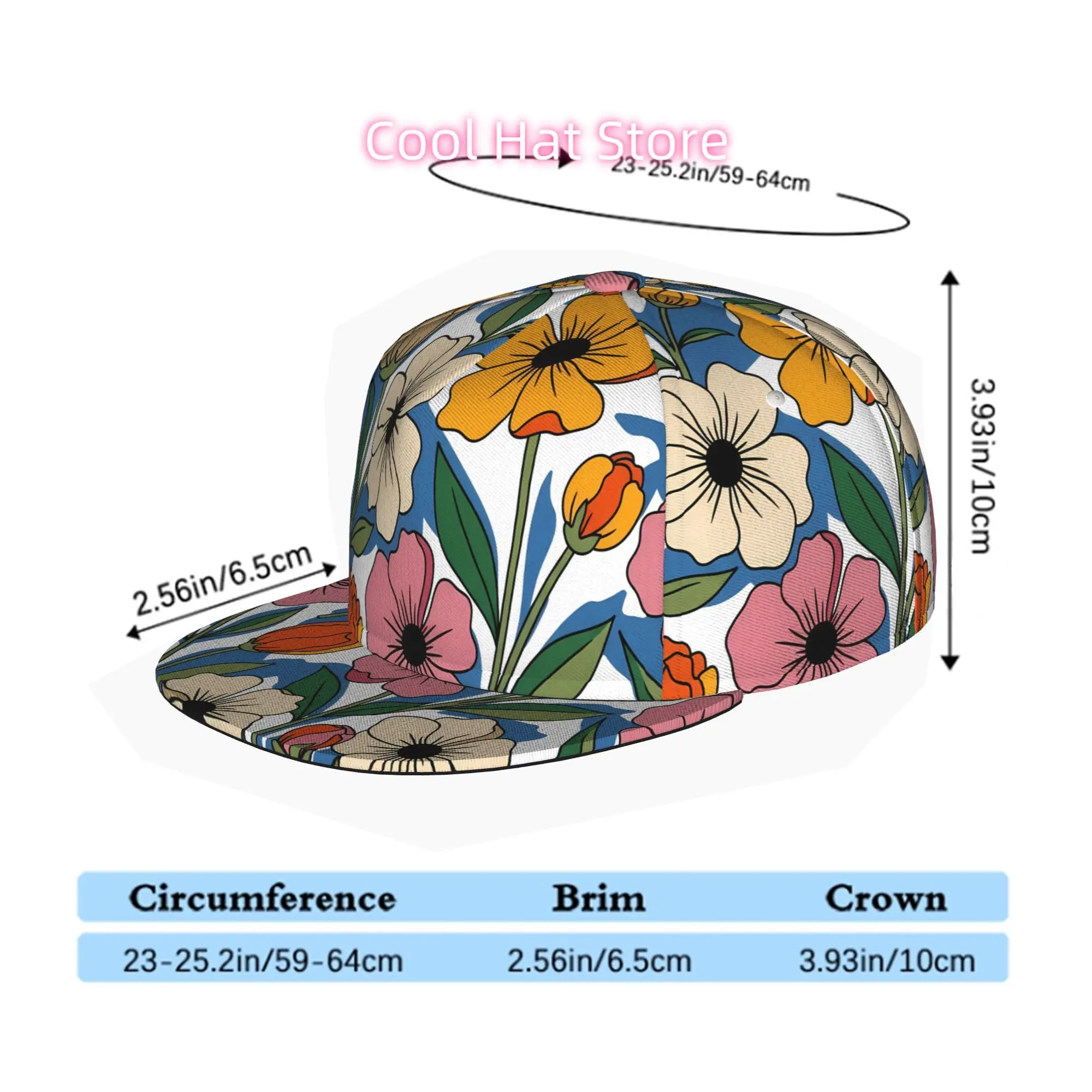 Cap with a Floral Design, Suitable for Men, Women, And Everyone in Between, Featuring a Flat Brim And a Snapback Style, Perfect