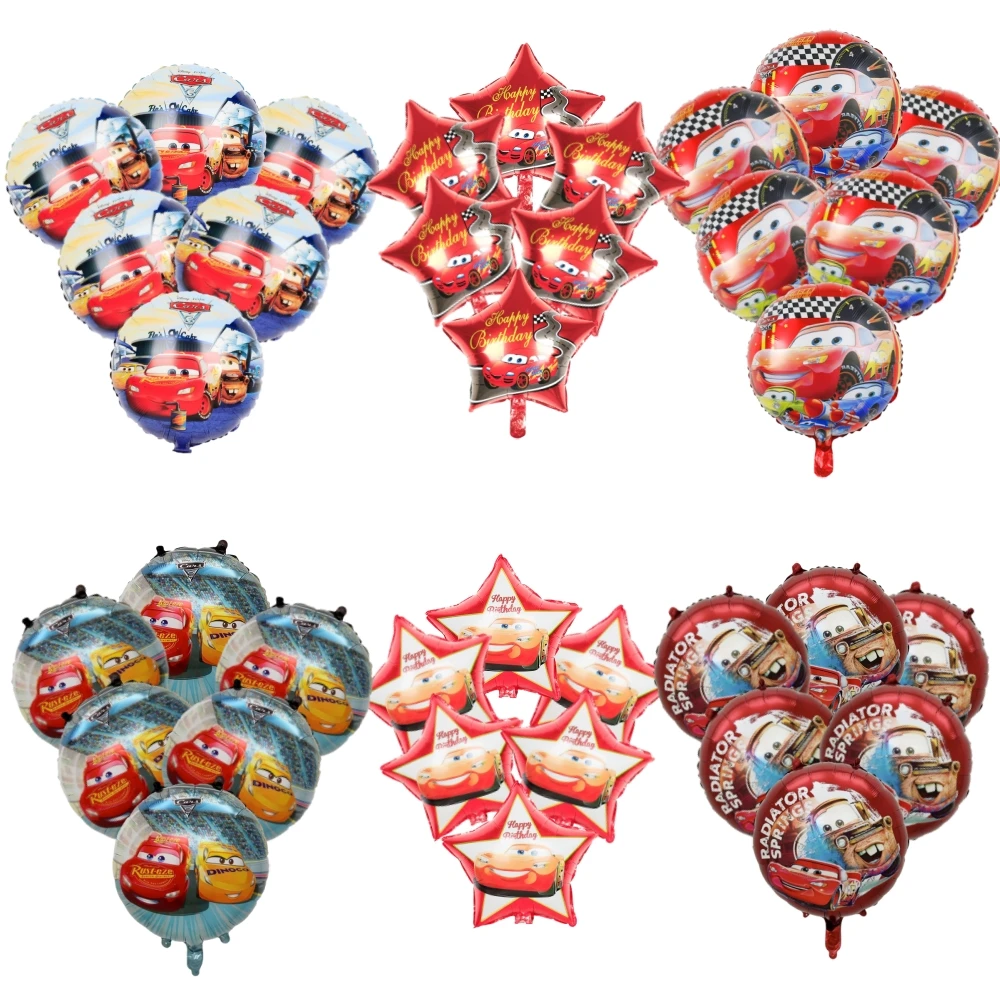 

6pcs Lightning McQueen Balloons Disney Cars Birthday Party Decoration Cartoon Round Star Foil Balloon Kids Party Decor Supplies