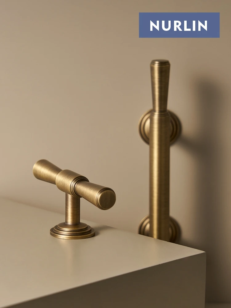Nurlin massives Messing, Vintage-Stil, gebürstet, antike Bronze, Kleiderschrank, Schranktür, Schublade, Schrankgriff, luxuriöse T-Stange, mehrere Größen